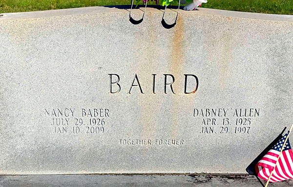 Dabney Allen Baird and Nancy Baber Baird Gravestone